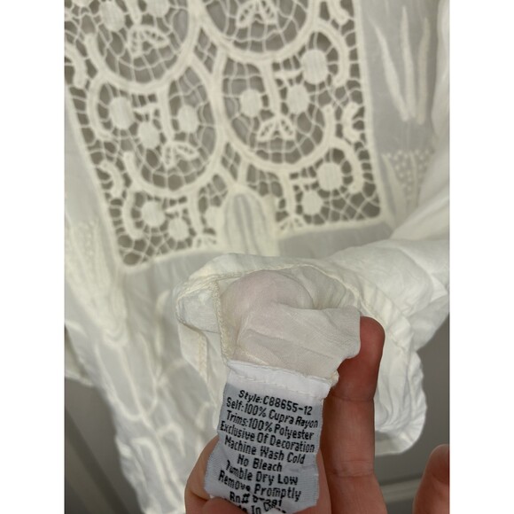 Johnny Was NWT White Embroidered Tunic Blouse 3/4 Sleeve Boat Neck Large - Picture 4 of 7